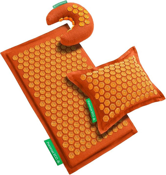 Acupressure Large Mat with Regular & Moon Pillow Set, Premium Acupressure Therapy for Pain Relief and Relaxation, Handcrafted in Europe with Sustainable and Natural Materials (Amber)