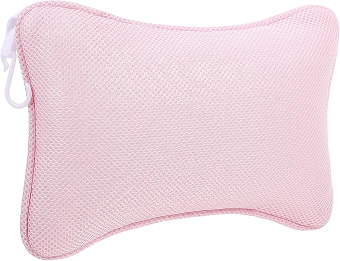 Bath Spa Pillow with Suction Cups, 1pcs Pink 3D Mesh Bathtub Headrest for Neck and Back Support, Breathable Bath Pillow for Tub Relaxation and Spa Use