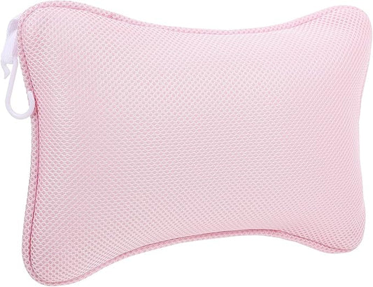 Bath Spa Pillow with Suction Cups, 1pcs Pink 3D Mesh Bathtub Headrest for Neck and Back Support, Breathable Bath Pillow for Tub Relaxation and Spa Use