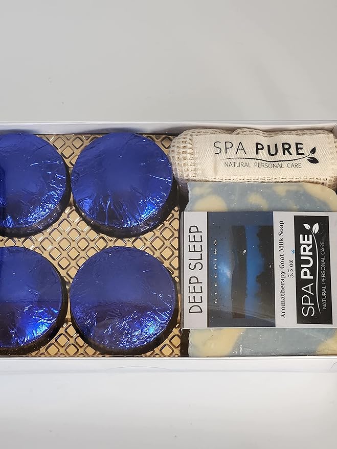 Spa Pure Aromatherapy Gift Set - Sleep Artisan Soap & 4 Shower Steamers - USA Made with Plant Based Ingredients - Cotton Steamer Bag & Soap Bag