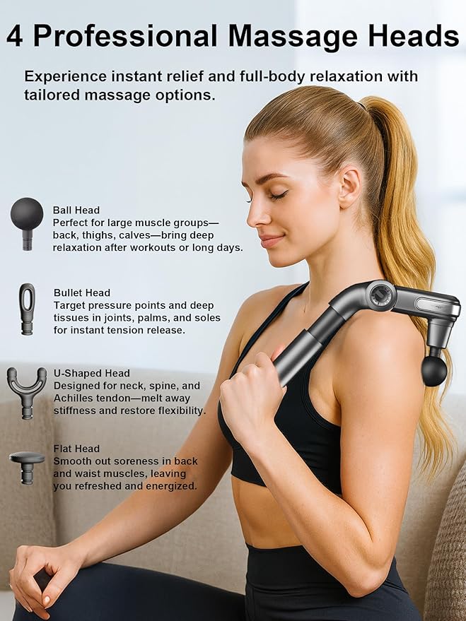 Foldable Massage Gun Deep Tissue with Retractable Handle，Back and Neck Massager for Pain Relief，Handheld Massager for Shoulder Lower Leg Waist– Perfect Gifts for Women , Father, Mother, Friends