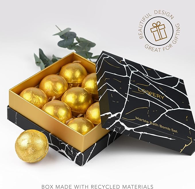 Birthday Gifts, 24K Gold Bath Bombs Set, Deluxe Marble Bath Bomb Gift Set, 9 Bath Bombs for Women & Men, Perfect for Bubble & Spa Bath, Natural Scents, Vanilla Coconut, Lavender, Jasmine & More