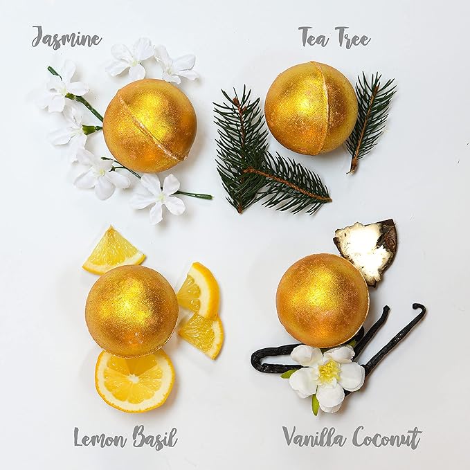 Birthday Gifts, 24K Gold Bath Bombs Set, Deluxe Marble Bath Bomb Gift Set, 9 Bath Bombs for Women & Men, Perfect for Bubble & Spa Bath, Natural Scents, Vanilla Coconut, Lavender, Jasmine & More