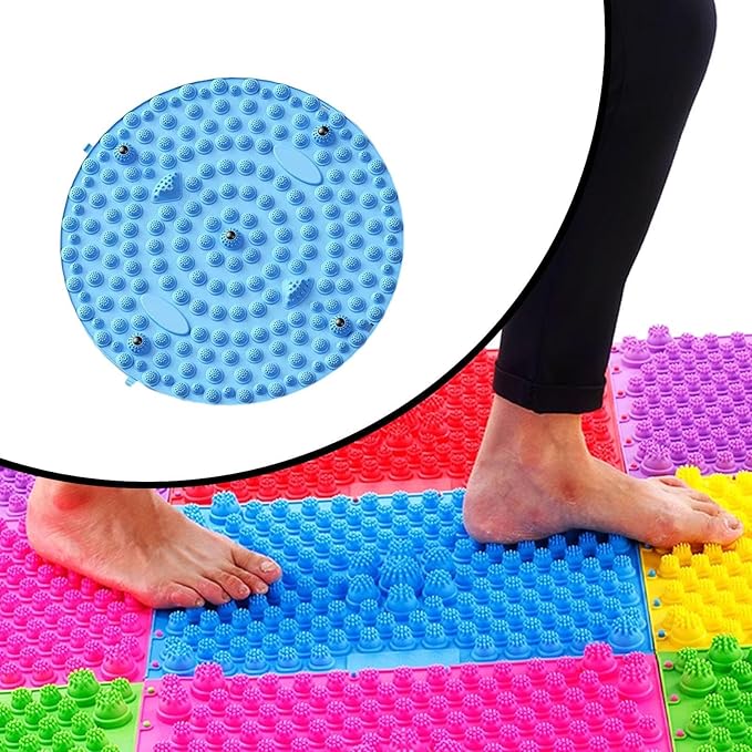 Acupressure Mat for Foot Massage, Foldable Yoga Mat for Living Room and Gym, Blue Round