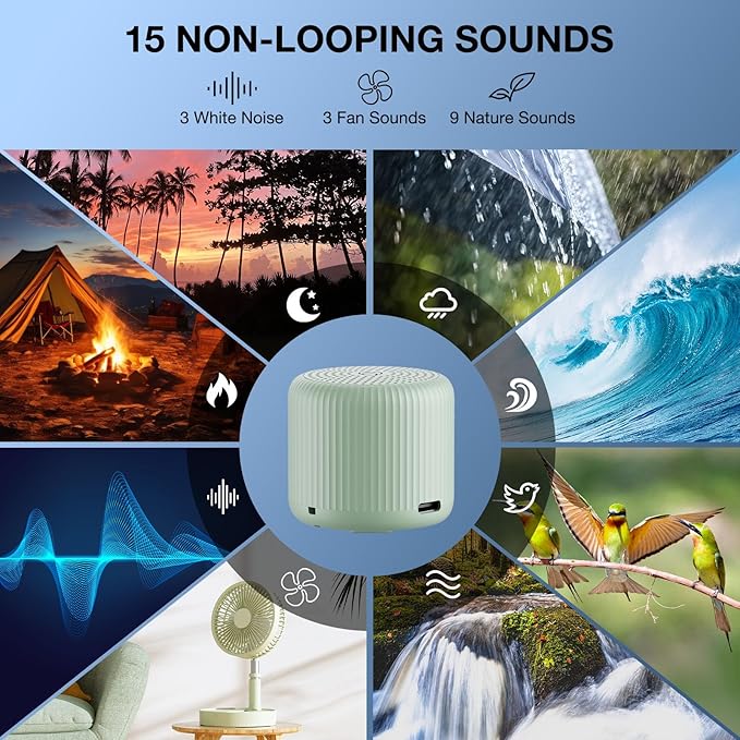 White Noise Machine Baby Portable Sound Machine,LEICEX Travel Sound Machine,15 Non-Looping Sound Timer and Memory Play, Mini White Noise Machine for Sleeping Office Travel （Mint）