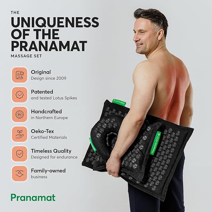 Acupressure Large & Small Mat with Pillow Set, Premium Acupressure Therapy for Pain Relief and Relaxation, Handcrafted in Europe with Sustainable and Natural Materials (Amber)