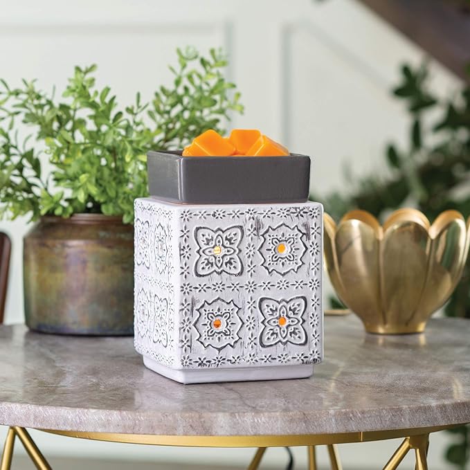 Candle Warmers ETC. Illumination Fragrance Warmer- Light-Up Warmer for Warming Scented Candle Wax Melts and Tarts or to Freshen Room, Grey & White Modern Cottage