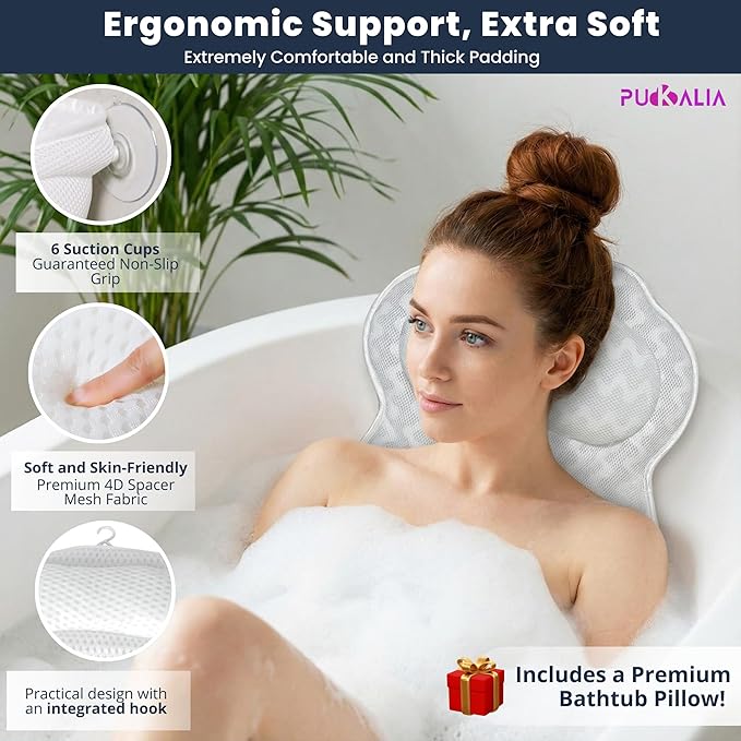 Bathtub Tray Wood Bamboo Caddy Expandable 29 to 42.5 Inch Foldable Design with Wine Glass Holder and Ergonomic Pillow Premium Home Spa Organizer for Luxury Soaking Relaxation