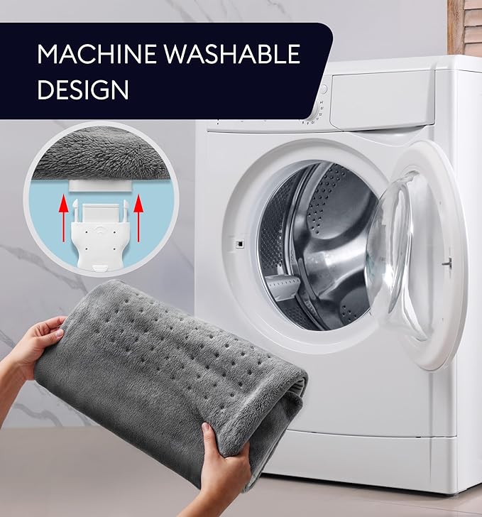 GENIANI Electric Heating Pad for Back Pain & Cramps Relief, Electric Throw, Auto Shut Off, Machine Washable, Heating Pad for Neck & Shoulder (12×24", Tabby Gray)