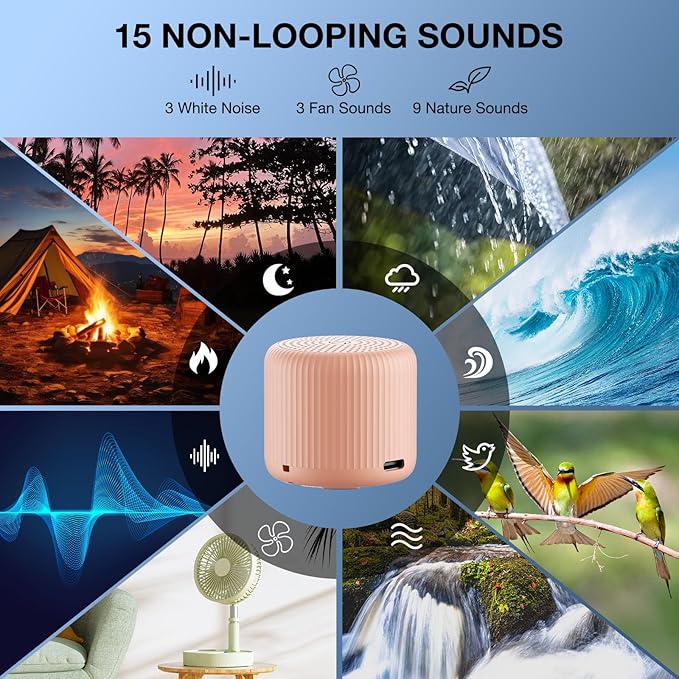 White Noise Machine Baby Portable Sound Machine,LEICEX Travel Sound Machine,15 Non-Looping Sound Timer and Memory Play, Mini White Noise Machine for Sleeping Office Travel （Peach）