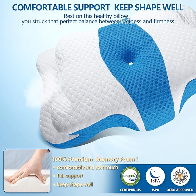 Cervical Neck Pillow for Pain Relief Sleeping, Contour Memory Foam Pillows, Ergonomic Side Sleeper Pillows for Adults, Orthopedic Neck Support Pillow for Back Stomach Sleepers-King Size