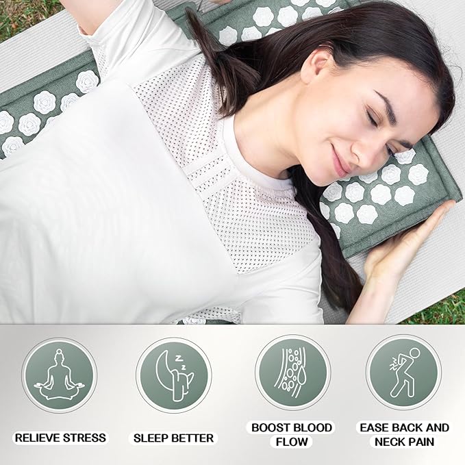 LadyRosian Acupressure Set for Back and Neck Pain Relief, Muscle Relaxation Stress Relief Acupressure Mat and Pillow Set with Bag