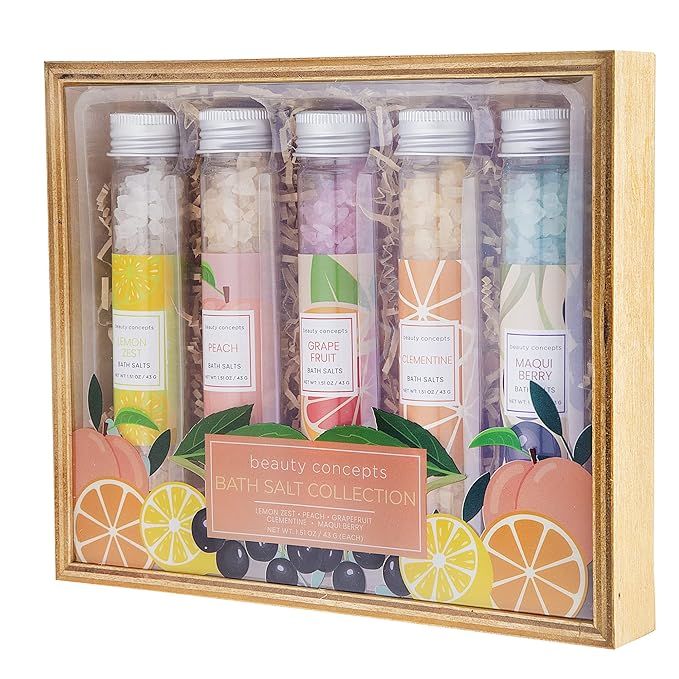 B.C. Beauty Concepts Aromatherapy Bath Salts- Epsom Salts for Soaking, Relaxing Bath Spa Set, Scented in Vanilla Almond, Shea Butter, Sweet Mint, Honey Rose, and Lavender, Fun Fruits