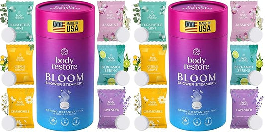 Body Restore Shower Steamers Aromatherapy 12 Pack – Birthday Gifts for Women, Men, Travel Essentials, Stress Relief, Relaxation, Self Care, Bath Bombs – Bloom