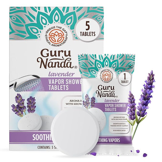 GuruNanda Lavender Vapor Shower Tablets, Clean-Dissolving Aromatherapy Shower Steamers with Lavender & Menthol, Soothes & Promotes Relaxation, Ideal for Gifting, 5 Count