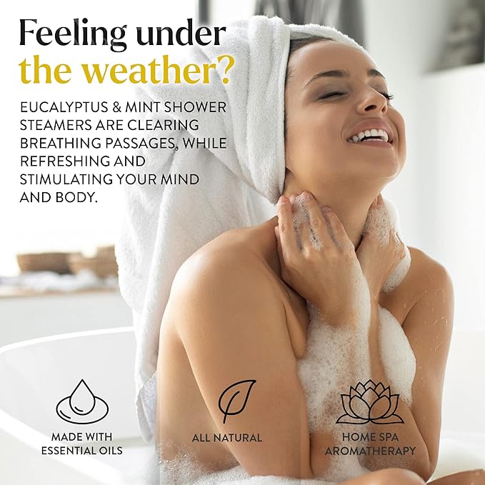 Miracle Made Mint Aromatherapy Shower Steamers – Essential Oil Scented Shower Bombs for Refreshing, Revitalizing Self-Care – 15 Shower Melt Tablets