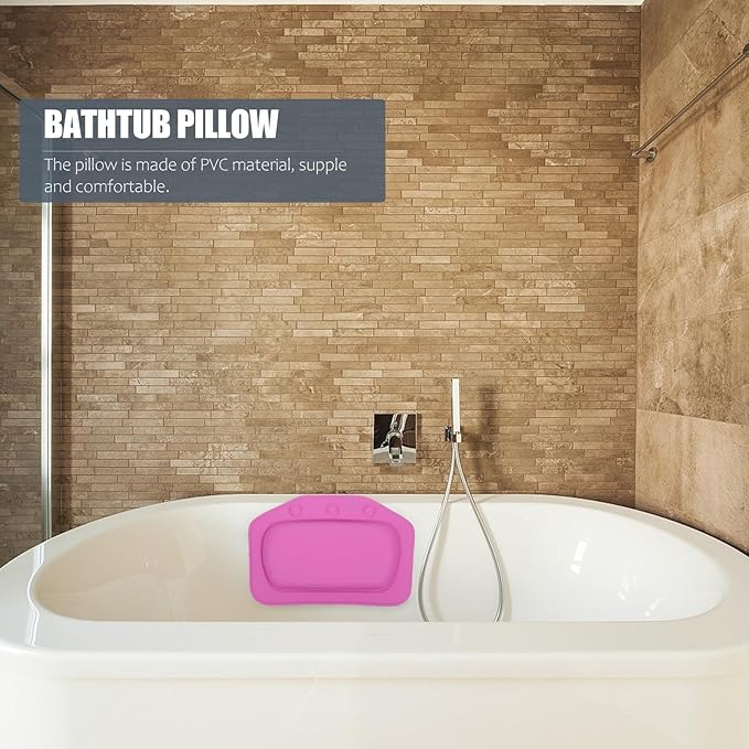 Bath Pillow for Tub Head Neck Rest, PVC Foam Non-Slip Spa Bath Cushion with Textured Purple Cover, Bathtub Accessory for Relaxing Shower and Spa Use