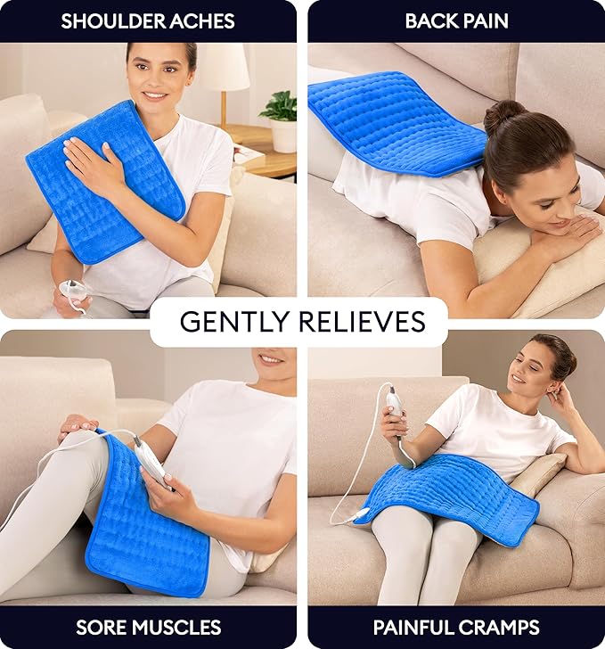 GENIANI Electric Heating Pad for Back Pain & Cramps Relief, Electric Throw, Auto Shut Off, Machine Washable, Moist Heat Pad for Neck & Shoulder - Valentines Day Gifts for Her, 12x24 Electric Blue