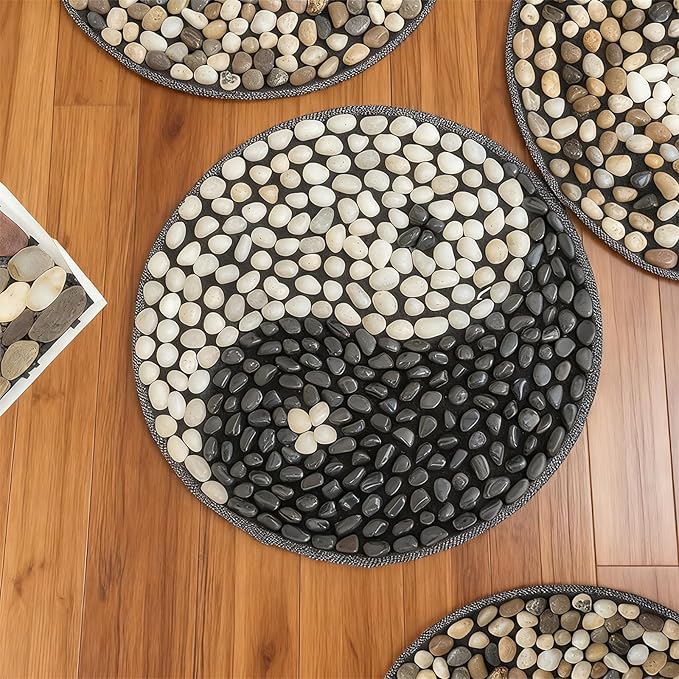 Rain Flower Stone Yin Yang Foot Massager Mat, Natural Pebble Acupressure pad for Plantar Fasciitis Relief, Reflexology Massage.