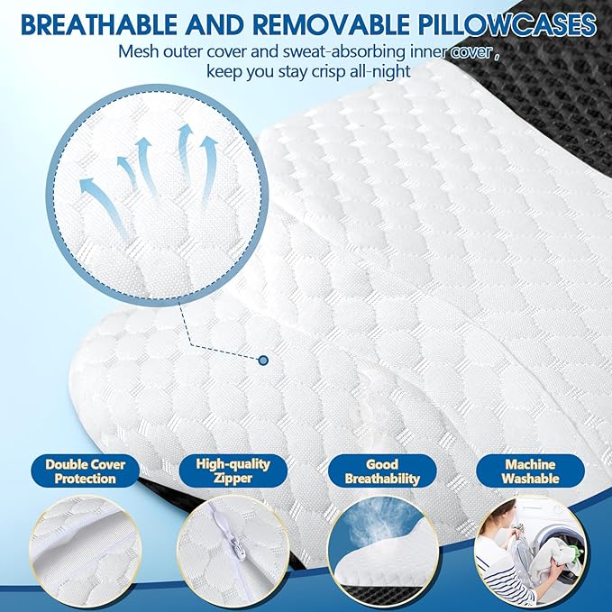 Memory Foam Pillows, Cervical Pillow for Neck and Shoulder Pain Relief, Ergonomic Contour Bed Pillow, Soft for Side Sleep Stomach Sleeping and Back Sleeper