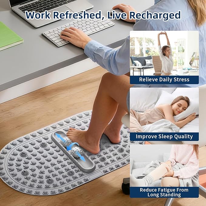 Extra-Large Acupressure Foot Massage Mat 27 Inches, Silicone Foot Pressure Point Pad with 2 Massage Balls, Foot Reflexology Mat with Magnetic Therapy for Stress Relief, Home & Gym Use (Gray)