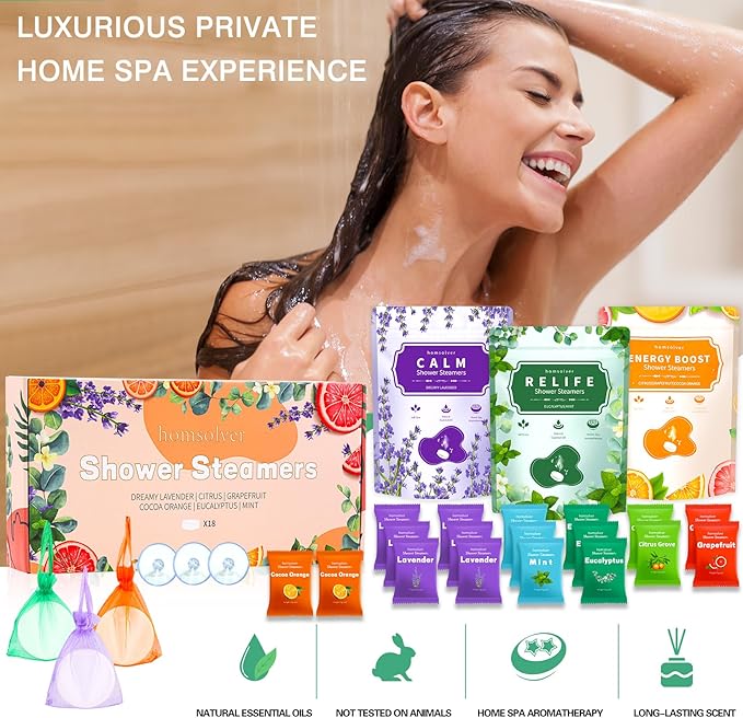 Shower Steamers Aromatherapy 18 Pack Gifts for Women Essential Oils, Christmas Birthday Gifts for Women, Stocking Stuffers, Luxury Self Care Relief Relax Bulk Christmas Stocking Stuffers