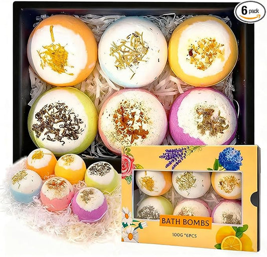 BomCot Bath Bomb Gift Set, 100g Natural Plant Essential Oil Aromatherapy Steaming Bath Bombs, Soothing and Moisturizing Bath Bombs, Perfect SPA Gift for Her/Him, Mother, Wife, or Girlfriend.