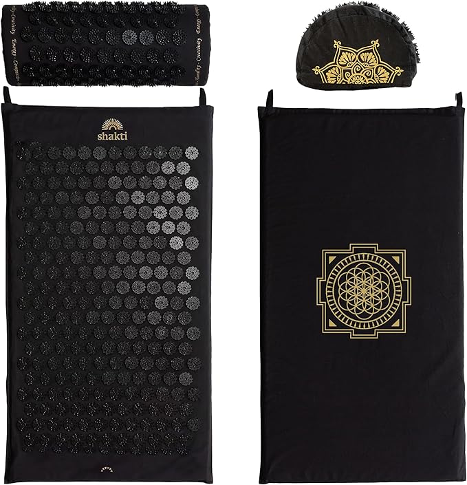 ShaktiMat Classic Acupressure Mat & Neck Pillow Set, Level 1 Intensity in Black, Sustainable & Durable, Relieves Stress & Tension, Promotes Relaxation & Focus