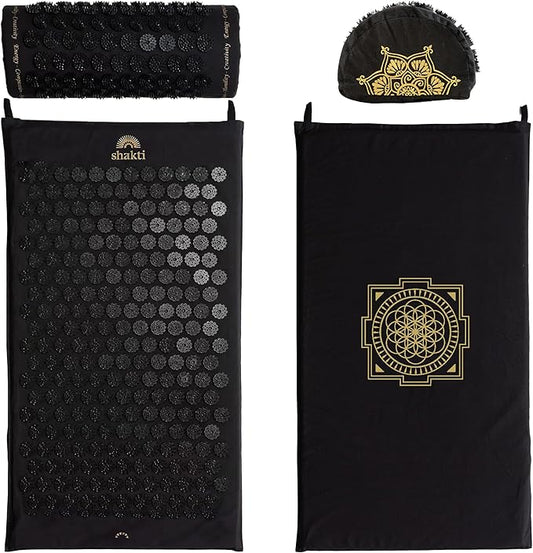 ShaktiMat Classic Acupressure Mat & Neck Pillow Set, Level 1 Intensity in Black, Sustainable & Durable, Relieves Stress & Tension, Promotes Relaxation & Focus