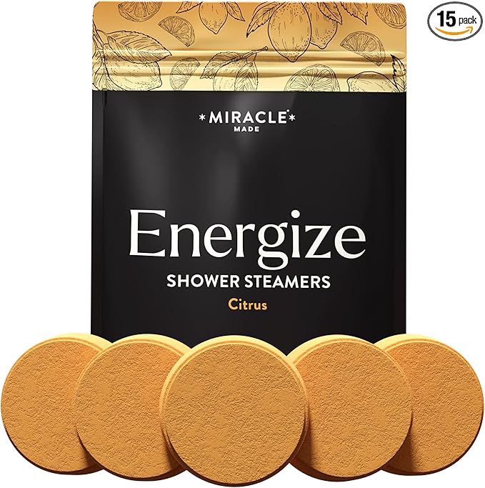 Miracle Made Citrus Mint Aromatherapy Shower Steamers – Essential Oil Shower Bombs for Relaxation, Nasal Relief & Daily Self-Care – 15 Shower Melt Tablets