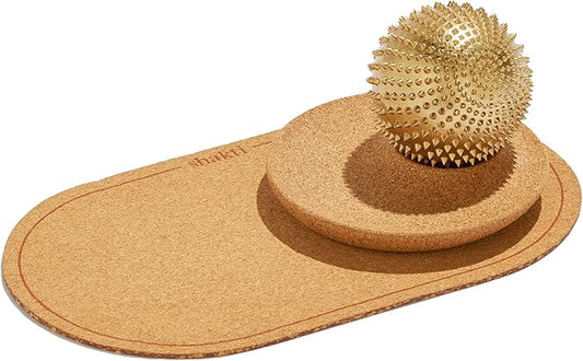 ShaktiMat Wonderball Acupressure Massage Ball, Cast in Brass with Natural Cork Rolling Mat & Stand Included | Activate Trigger Points Like Acupuncture to Relieve Tension and Stress and Help Relax