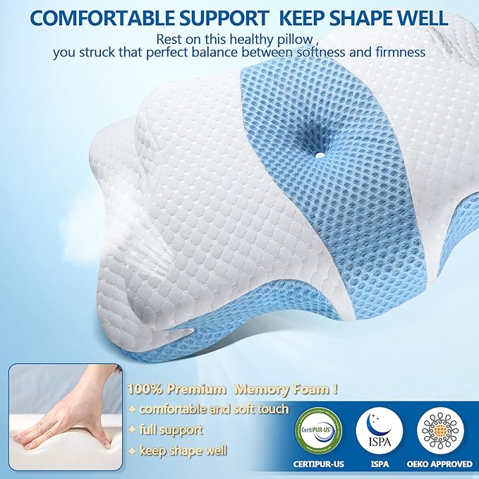 Memory Foam Pillows, Cervical Pillow for Neck and Shoulder Pain Relief, Ergonomic Contour Bed Pillow, Soft for Side Sleep Stomach Sleeping and Back Sleeper