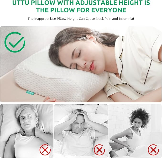 UTTU Cervical Pillow for Neck Pain Relief, Memory Foam Neck Pillow for Sleeping, Adjustable Orthopedic Sandwich Pillow, Contour Cooling for Side Back Stomach Sleeper, Queen(23.6"×14"×5.2"/4.5")