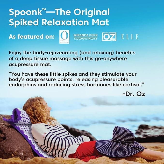 Spoonk AcuOM Acupressure Mat, Purple - Center & Calm Your Mind, Ease Muscle Stiffness & Pain - Light, Portable & Easy to Clean - Made from TPE Recycling Material - Travel Bag Included