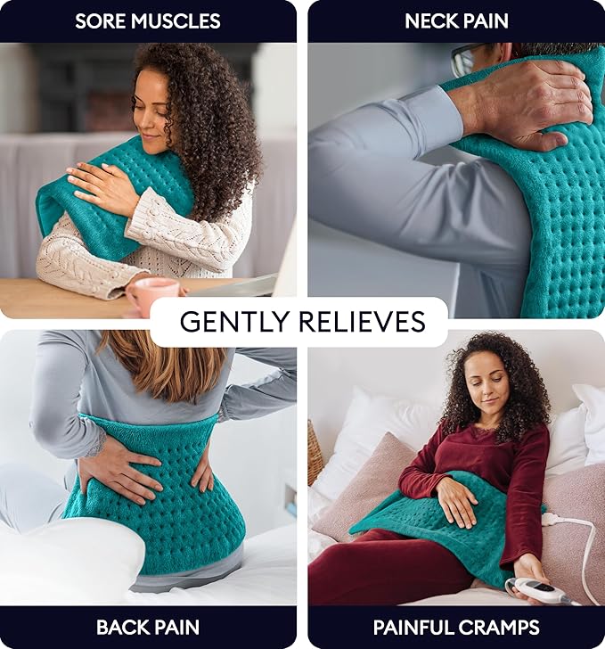 GENIANI Electric Heating Pad for Back Pain & Cramps Relief, Electric Throw, Auto Shut Off, Machine Washable, Moist Heat Pad for Neck & Shoulder - Valentines Day Gifts for Her, 12x24 Viridian Green