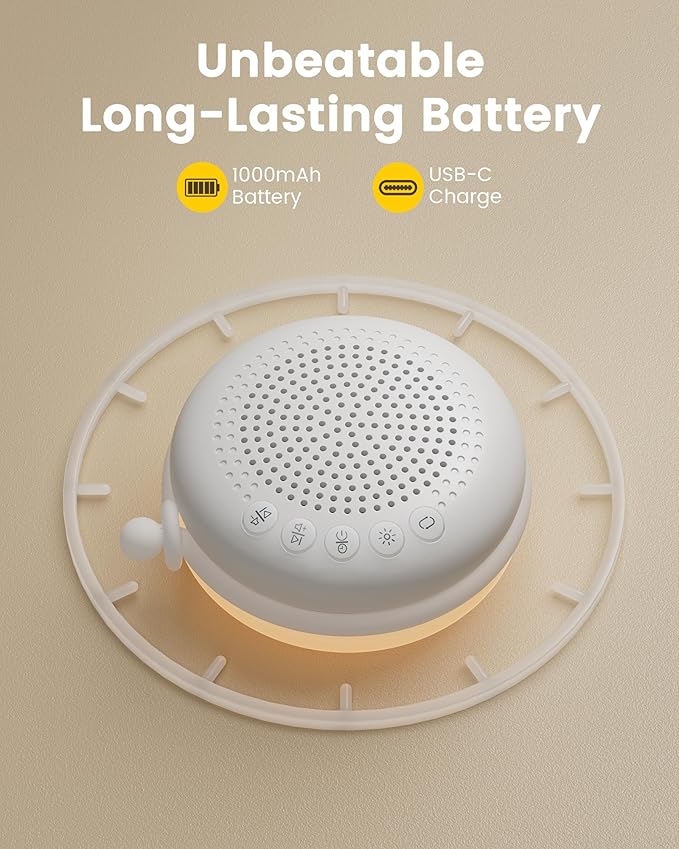 Glocusent 3-in-1 Portable Baby Sound Machine, White Noise Machine for Sleeping, Night Light & Phone Connected Speaker 34 Sounds Timing Function 1000mAh Large Battery Designed for Travel