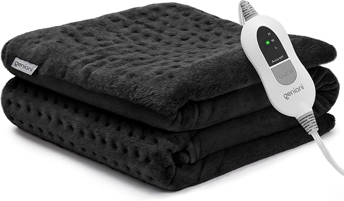 GENIANI Electric Heating Pad for Back Pain & Cramps Relief, Electric Throw, Auto Shut Off, Machine Washable, Moist Heat Pad for Neck & Shoulder - Valentines Day Gifts for Her (12'‘×24" Black)