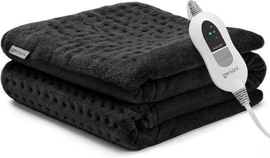 GENIANI Electric Heating Pad for Back Pain & Cramps Relief, Electric Throw, Auto Shut Off, Machine Washable, Moist Heat Pad for Neck & Shoulder - Valentines Day Gifts for Her (12'‘×24" Black)