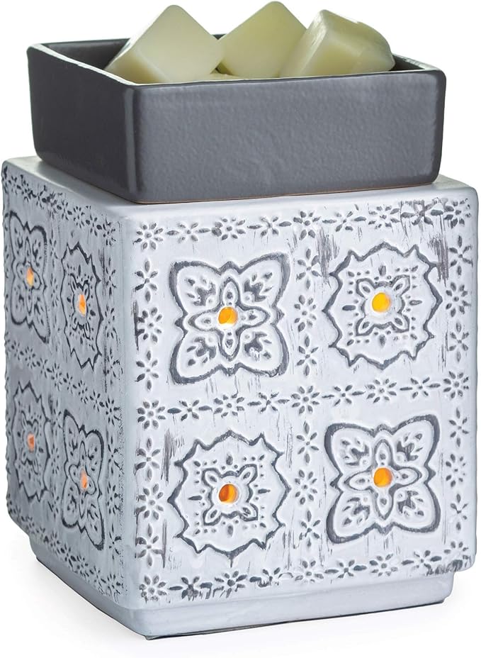 Candle Warmers ETC. Illumination Fragrance Warmer- Light-Up Warmer for Warming Scented Candle Wax Melts and Tarts or to Freshen Room, Grey & White Modern Cottage