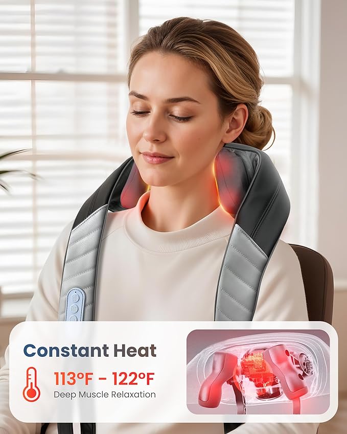 COMFIER 4D Neck Massager for Pain Relief Deep Tissue,Hands-Free Massager for Neck and Shoulder Pain, Wireless Back Massager with Storage Bag, Gift for Mom Dad Women Men