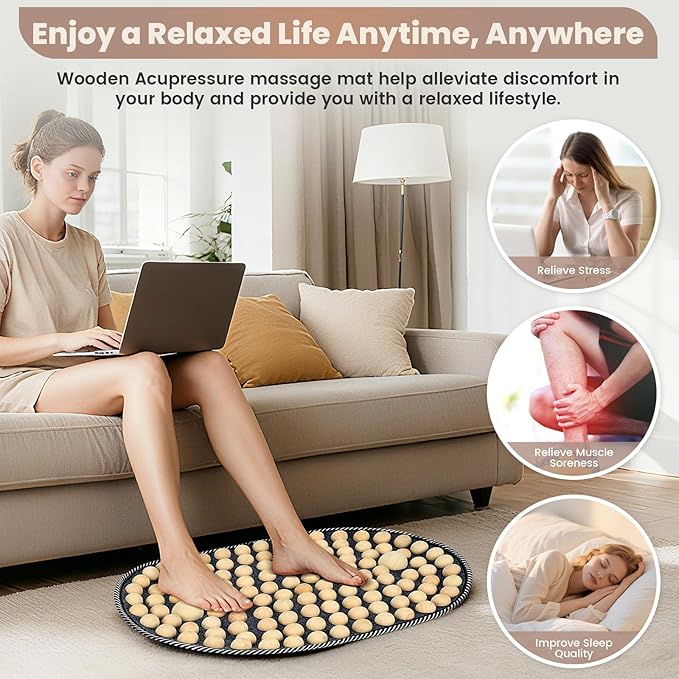 Feet Acupressure Mat, Wood Foldable Foot Massager Mat, Portable Pressure Point Massage Pad, Anti Fatigue Office Standing Desk Pad, Reflexoloy mat, Stand Up Pad, Relieve Foot Pain