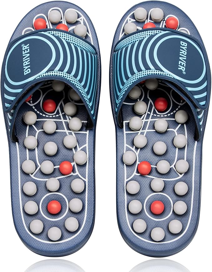 BYRIVER Reflexology Foot Massager Tools, Acupuncture Massage Slippers Shoes Sandals Mat, Stress Plantar Fasciitis Relief Gifts for Men Women, Relieve Heel Arch Arthritis Neuropathy Pain (05M)