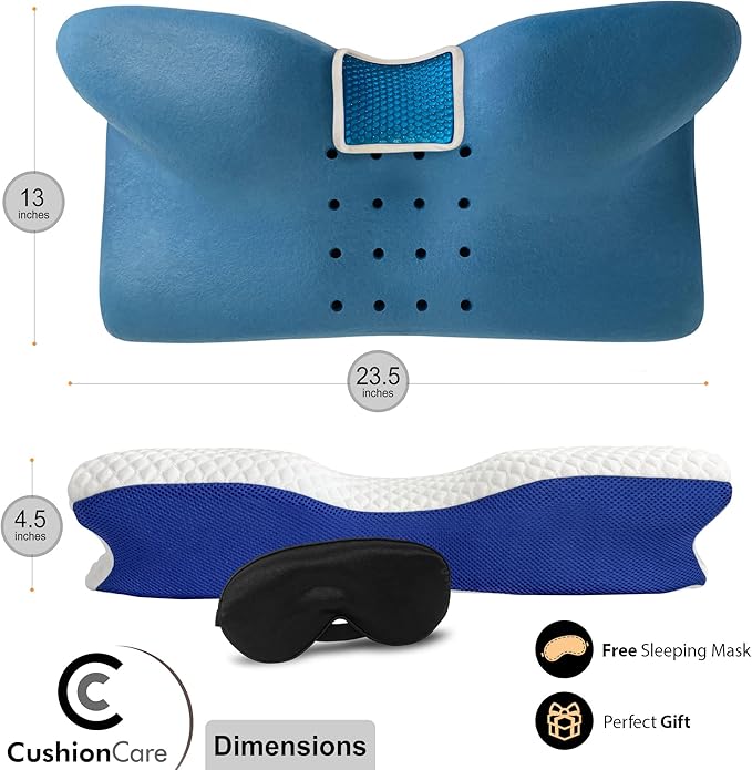 Cooling Gel Pillow for Neck and Shoulder Pain – Memory Foam Cervical Pillow with Orthopedic Contour Support & Ventilated Cover – For Pain Relief & Alignment – Side, Back & Stomach Sleepers + Free Mask