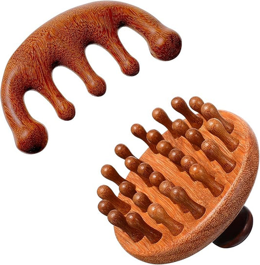 2 Pack Wooden Scalp Massager Comb Wooden Hair Brush Head Gua Sha Brush Hair Scrubber Portable Handheld Hairs Growth Tool for Women Men Hairs Growth Stress Relief Spa