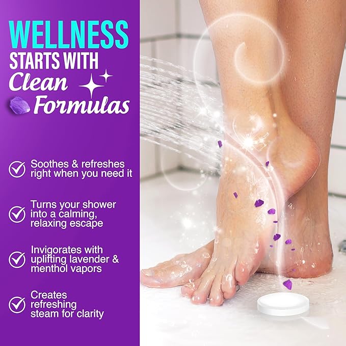 GuruNanda Lavender Vapor Shower Tablets, Clean-Dissolving Aromatherapy Shower Steamers with Lavender & Menthol, Soothes & Promotes Relaxation, Ideal for Gifting, 15 Count