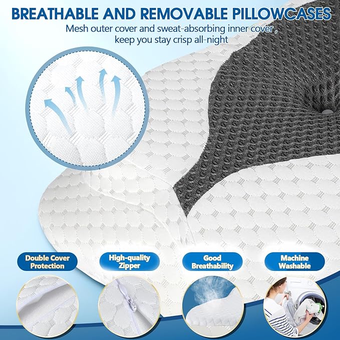 Memory Foam Pillows, Cervical Pillow for Neck and Shoulder Pain Relief, Ergonomic Contour Bed Pillow, Soft for Side Sleep Stomach Sleeping and Back Sleeper