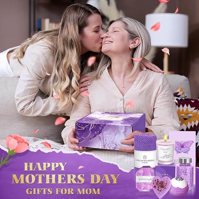 Easter Gifts for Her, Bath Gift Set for Women, Birthday Gifts for Wife Women Sister Mom Auntie Grandma Friends, Relaxing Spa Self Care Lavender Bath Bombs Set﻿