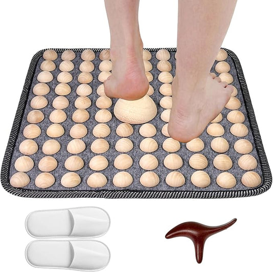 Wood Foot Acupressure Mat,Portable Foot massage mat,Foldable Pressure Point Pad,acupressure mat for feet,reflexology tools,wooden massage tools for Feet Relax,Home & Gym Use(Square,15.75''x15.75'')