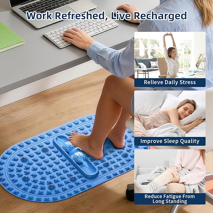 Extra-Large Acupressure Foot Massage Mat 27 Inches, Silicone Foot Pressure Point Pad with 2 Massage Balls, Foot Reflexology Mat with Magnetic Therapy for Stress Relief, Home & Gym Use (Blue)