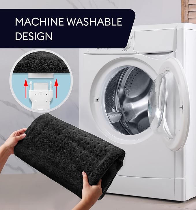 GENIANI Electric Heating Pad for Back Pain & Cramps Relief, Electric Throw, Auto Shut Off, Machine Washable, Moist Heat Pad for Neck & Shoulder - Valentines Day Gifts for Her (12'‘×24" Black)